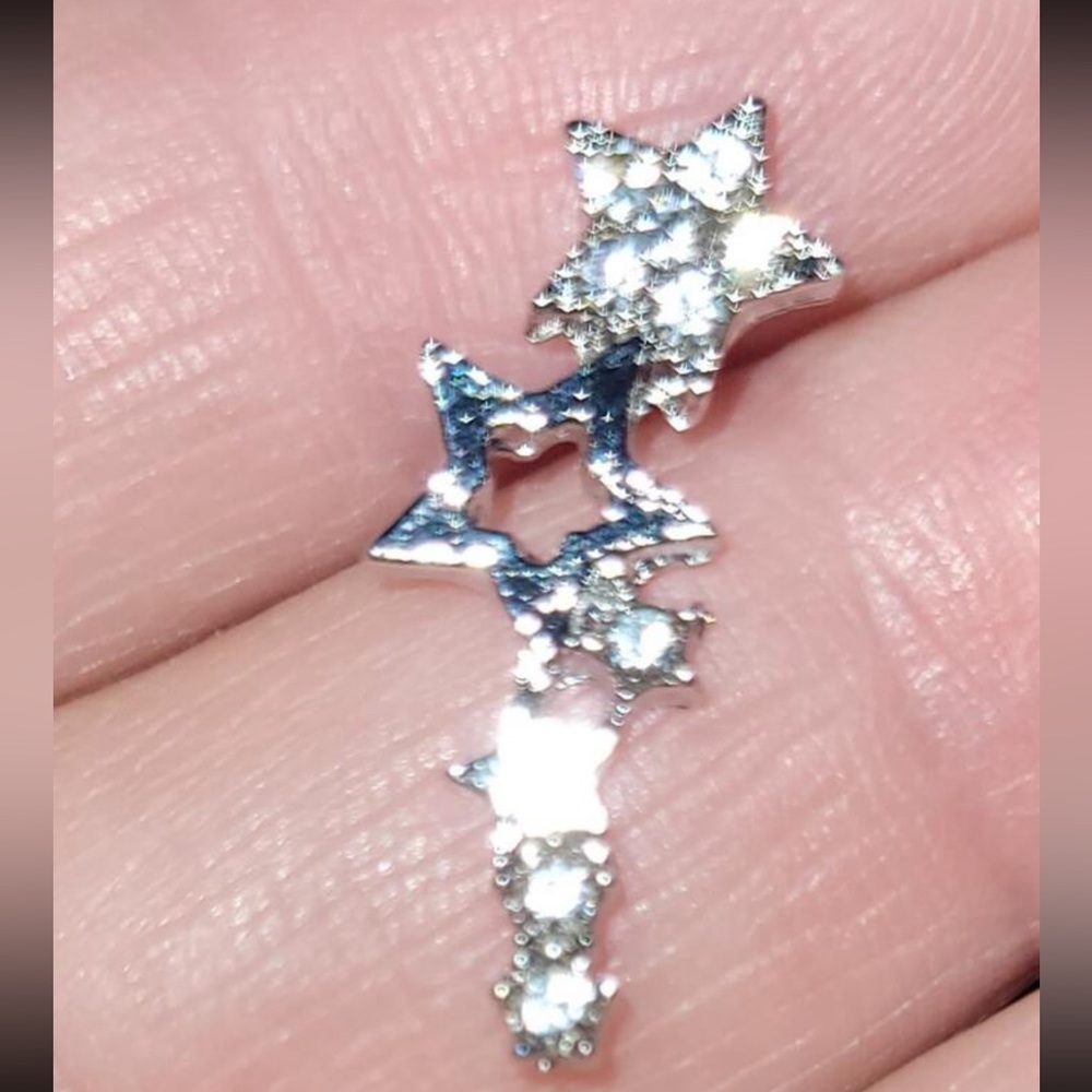 Silver Star shaped, Rhinestone Starburst Boho Celestial Earrings - Picture 7 of 7